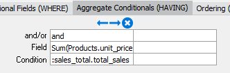 This image shows the data entered under the HAVING tab.